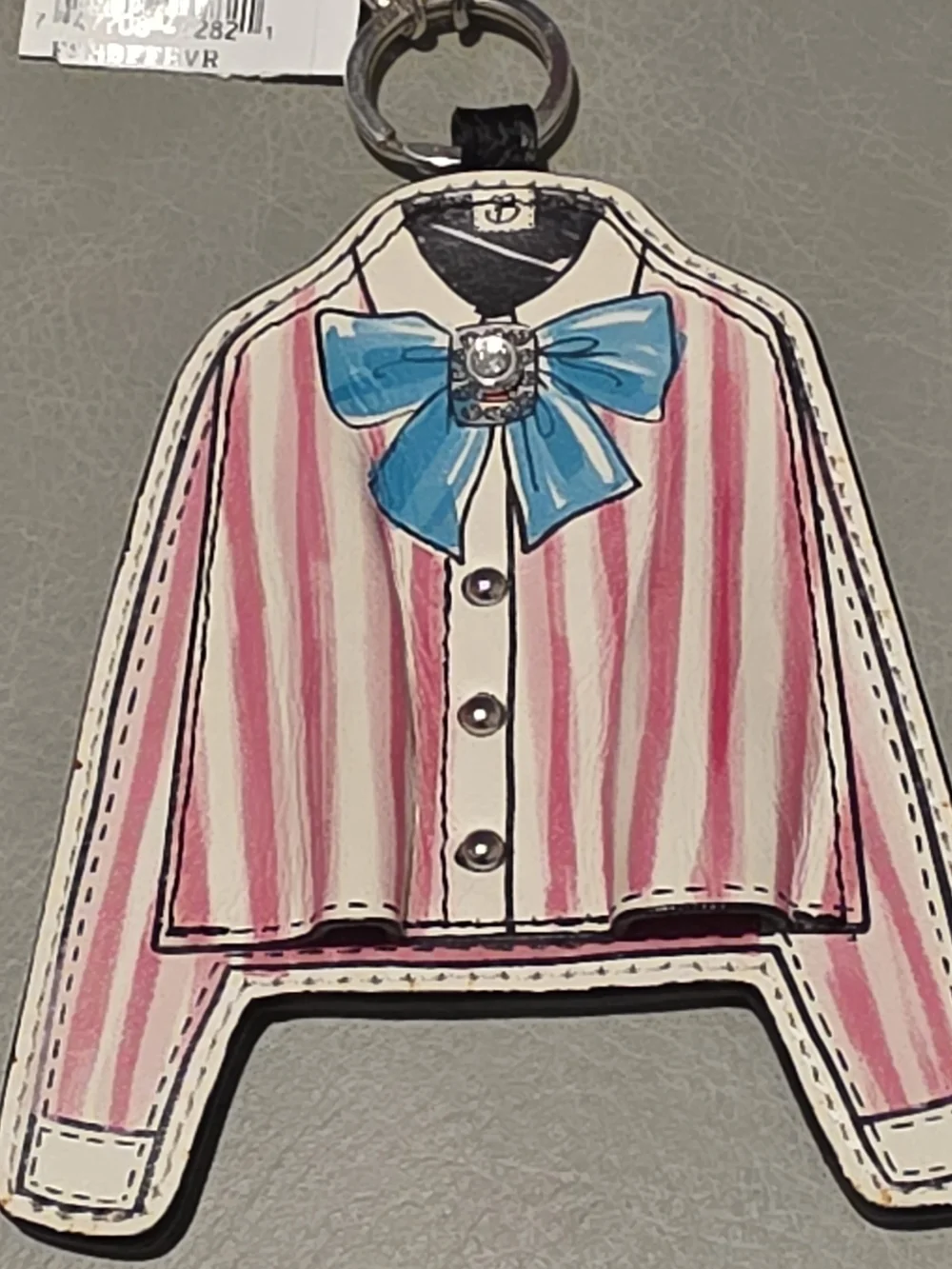 Brighton Pink & Blue Shirt Charm Key Fob Handbag Keychain Reversible Blue Stripe